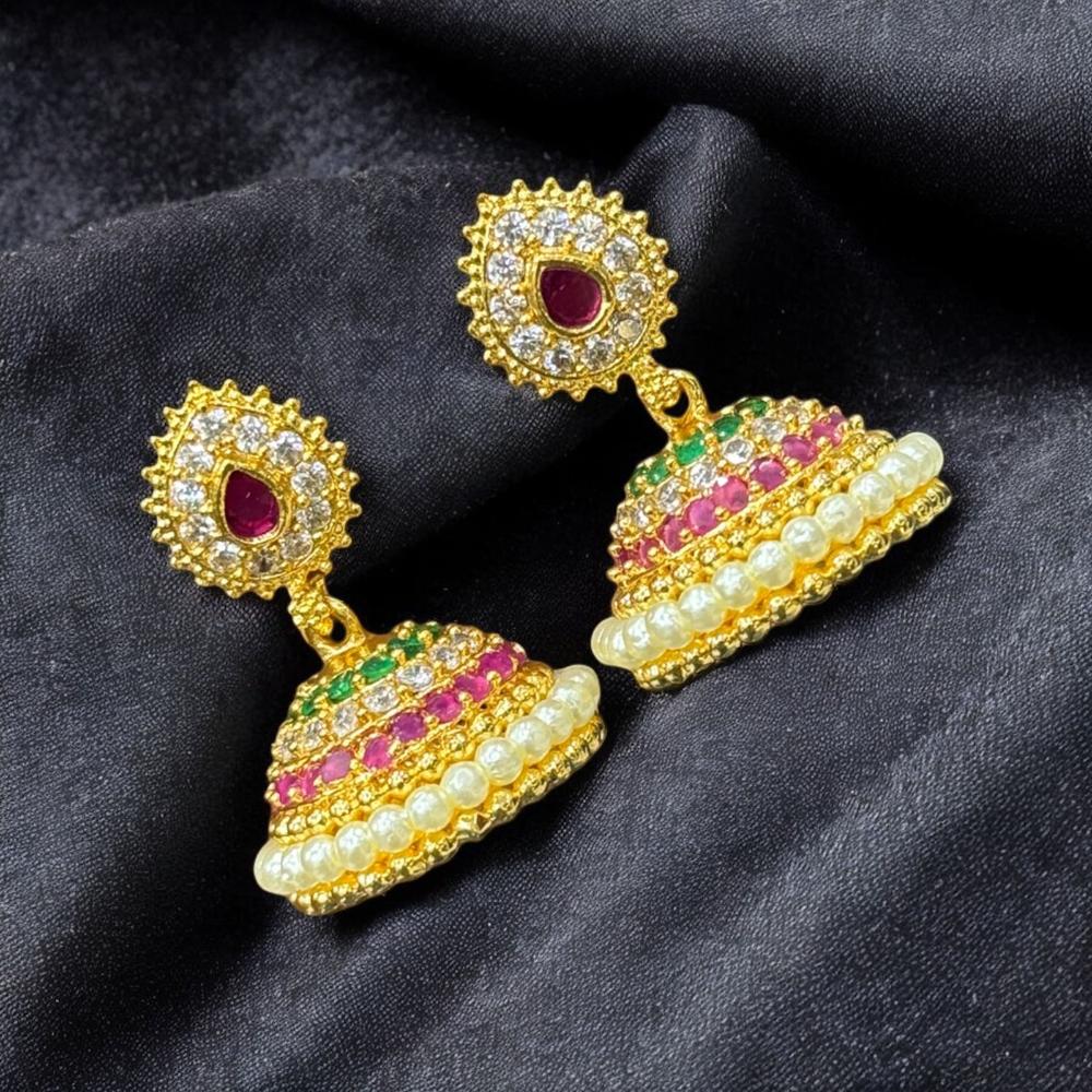 Sona Covering Austrian  Stone And Pearl Drop Jhumki Earrings