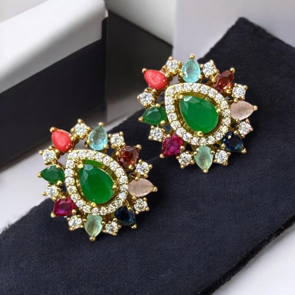 Sona Covering Elegant Gold Plated Crystal Stone Studs Earrings