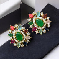 Sona Covering Elegant Gold Plated Crystal Stone Studs Earrings