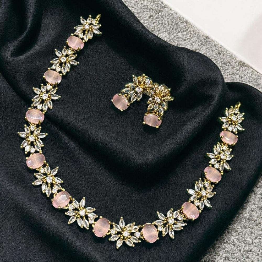 Sona Covering Timeless Shine Gold Plated Crystal Stone Necklace Set