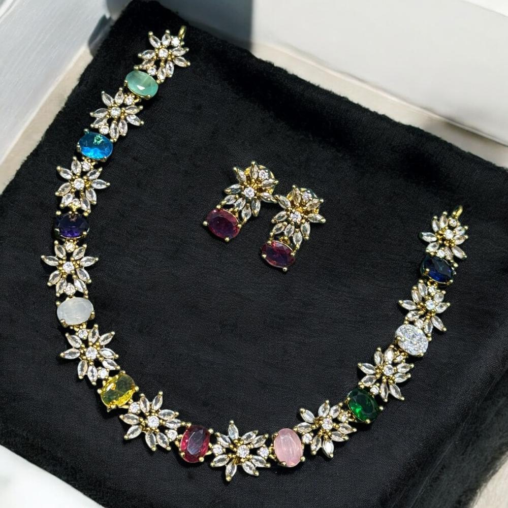 Sona Covering Timeless Shine Gold Plated Crystal Stone Necklace Set