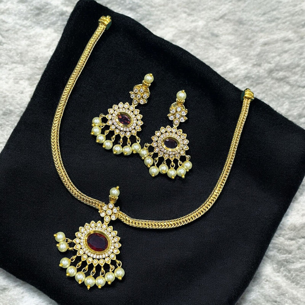 Sona Covering Classic Pearl Drop with Intricate Stonework Necklace Set