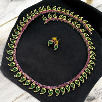 Sona Covering Traditional Paisley Design Long Necklace with Matching Studs