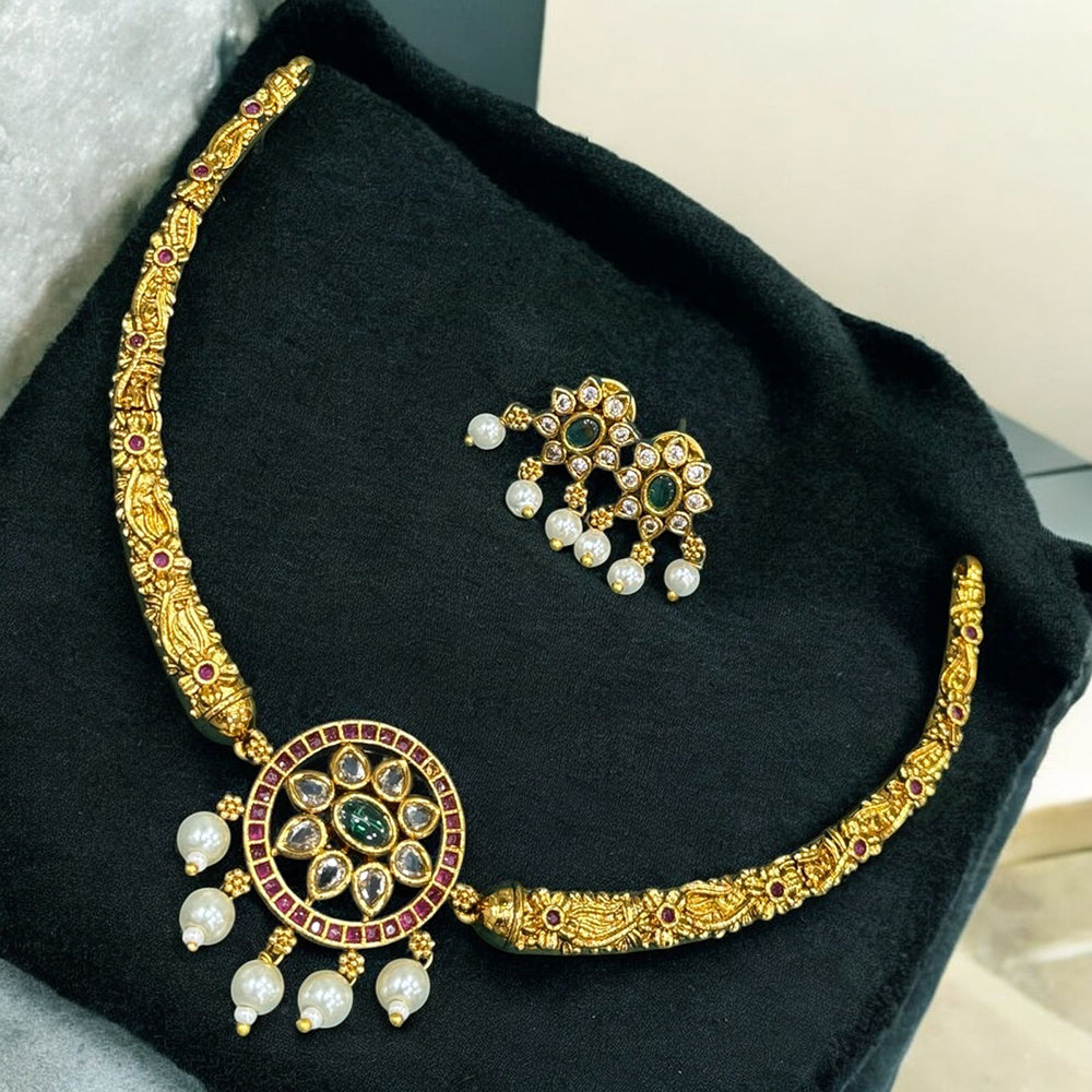 Sona Covering Ethnic Pota Kundan Stone And Pearl Necklace Set