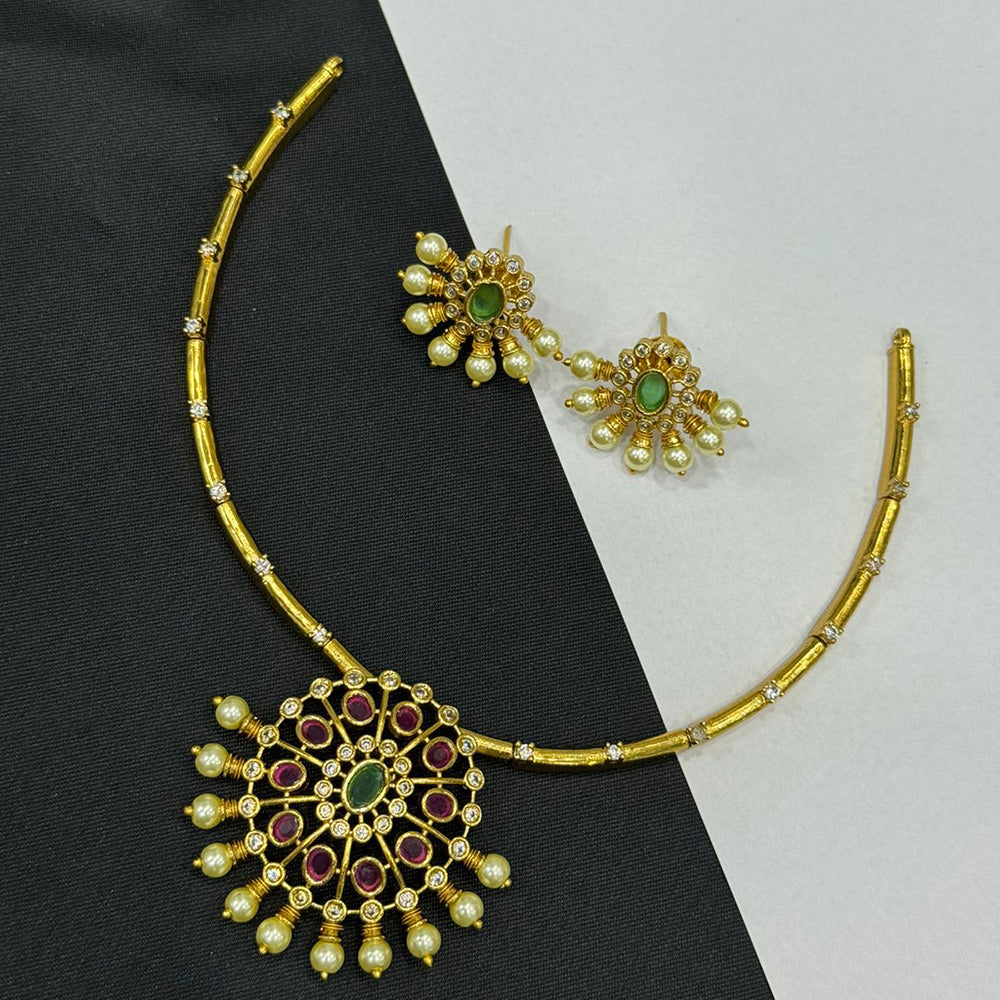Sona Covering Luxury Austrian Stone With Pota Stone Pearl Necklace Set