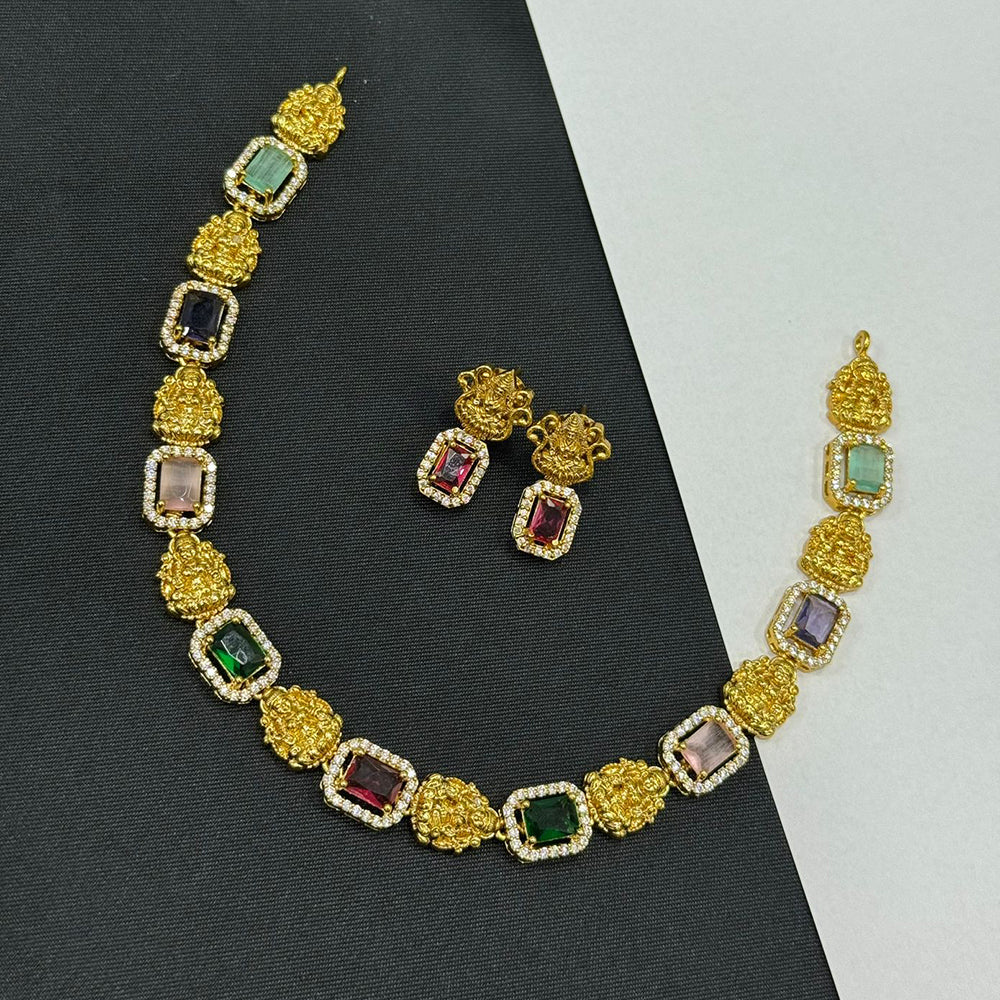 Sona Covering Elegant Crystal And Austrian Stone Temple Necklace Set