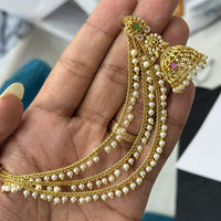 Sona Covering Gold Plated Pota And Austrian Stone Pearls Jhumki Earrings With Kaanchain 
