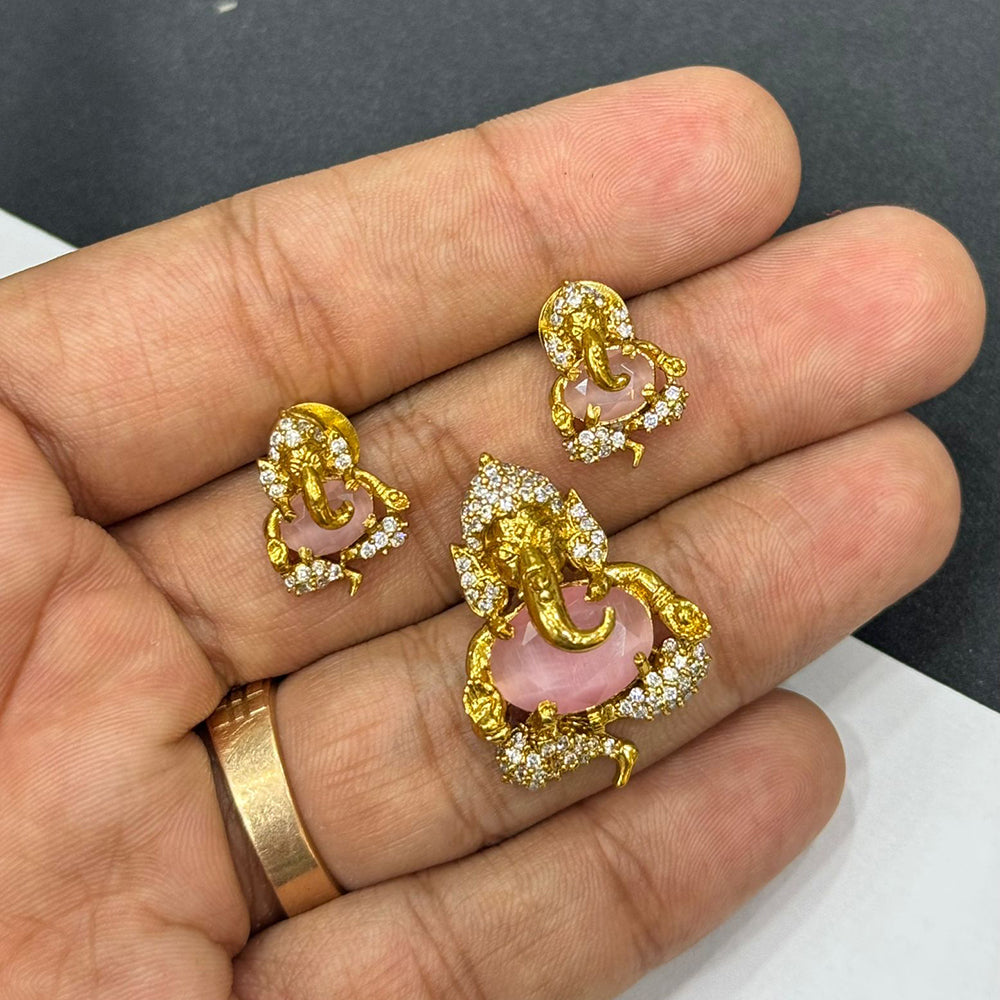 Sona Covering Load Ganesha Idol with Crystal Stone Pendant Set