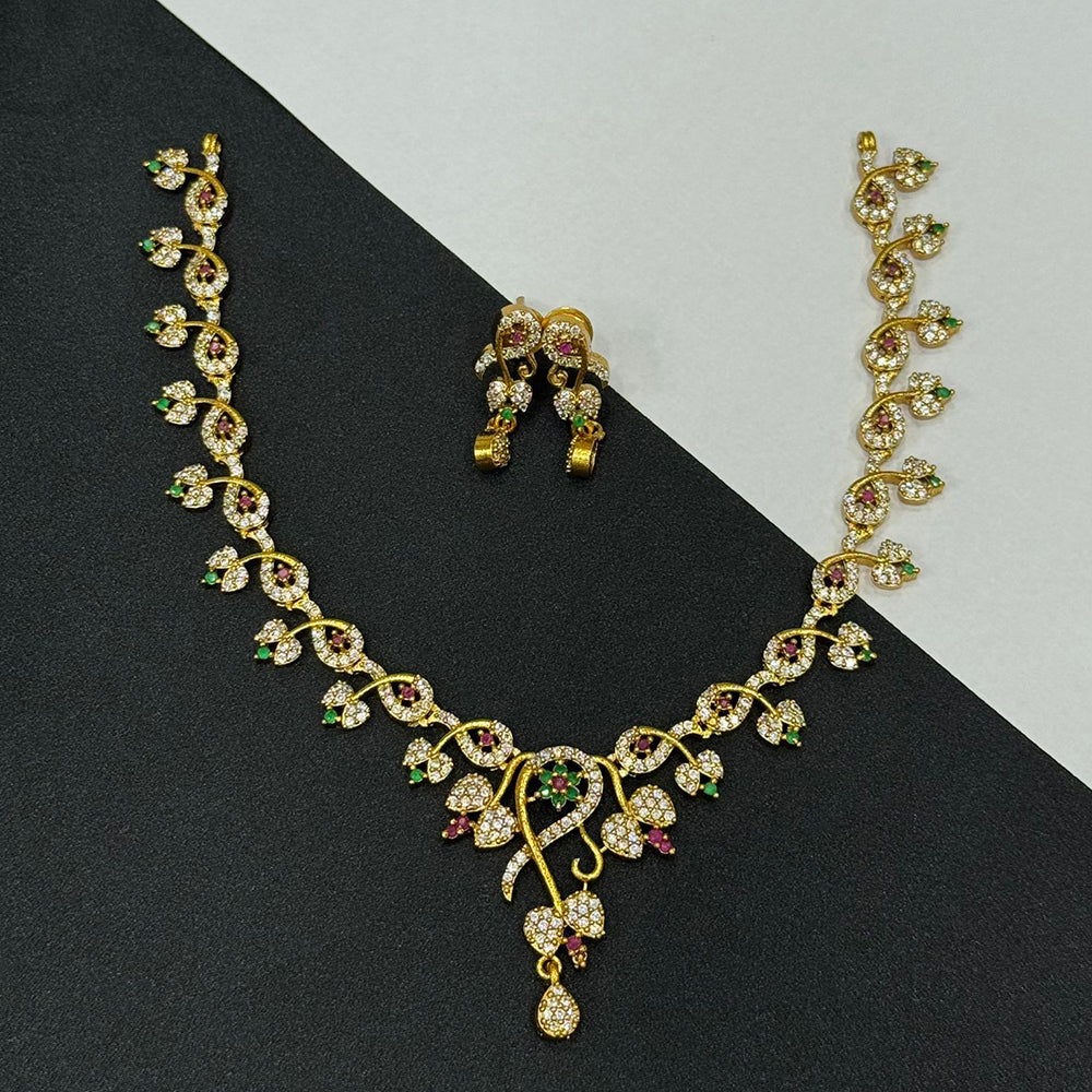 Sona Covering Leaves Design Elegant Austrian Stone Necklace Set