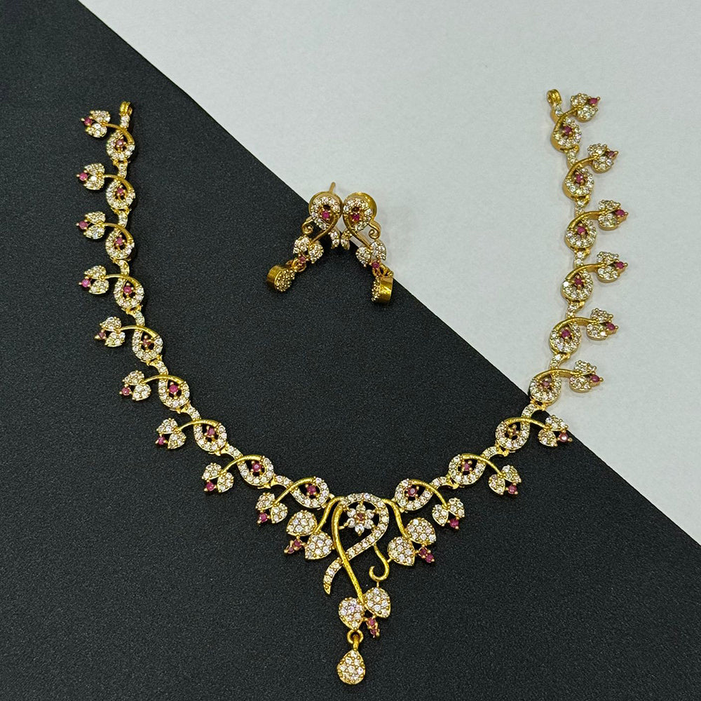 Sona Covering Leaves Design Elegant Austrian Stone Necklace Set