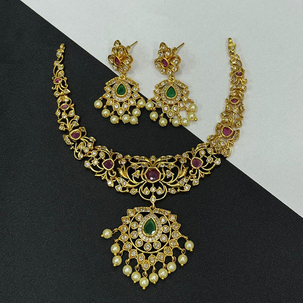 Sona Covering Luxury Austrian Stone With Pota Stone Pearl Necklace Set