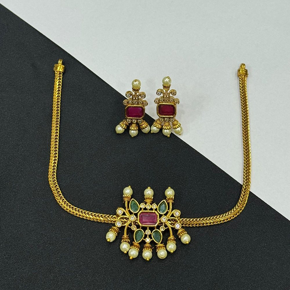 Sona Covering Royal Elegance Pota Stone with Pearl Necklace Set