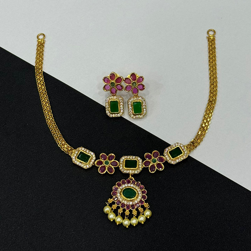Sona Covering Royal Elegance Pota Stone with Pearl Necklace Set