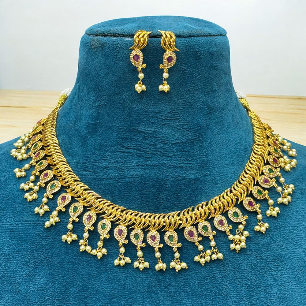 Sona Covering Royal Elegance Pota Stone with Pearl Necklace Set