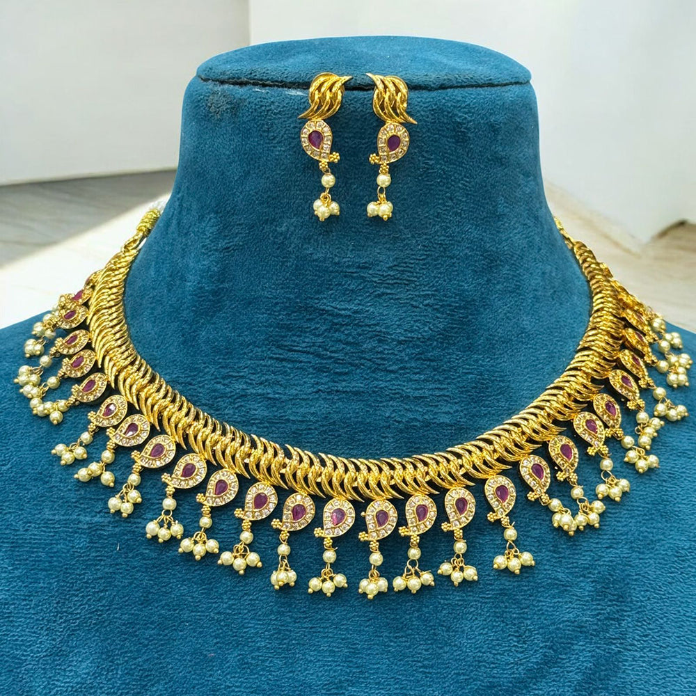 Sona Covering Royal Elegance Pota Stone with Pearl Necklace Set