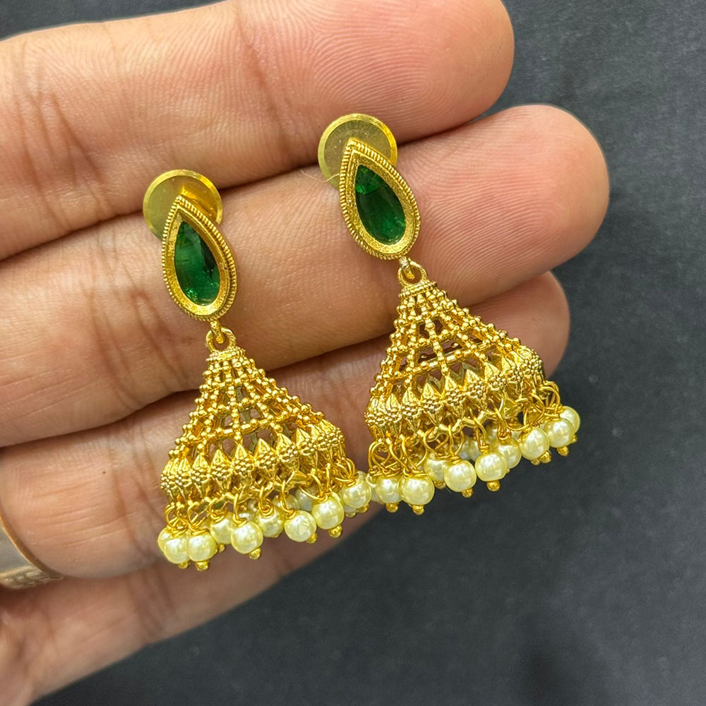 Sona Covering Classic Glow Pota Stone And Pearl Jhumki Earrings