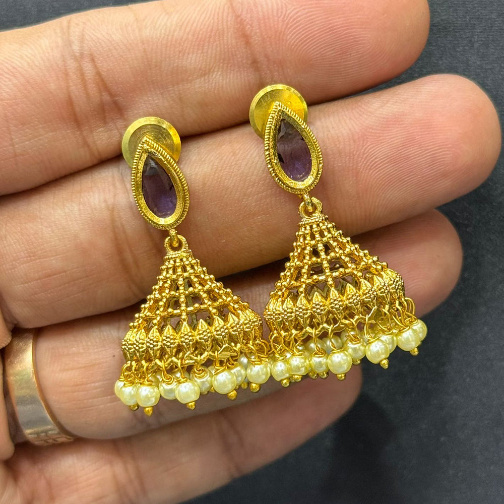 Sona Covering Classic Glow Pota Stone And Pearl Jhumki Earrings