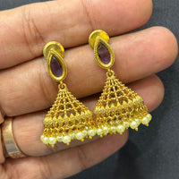 Sona Covering Classic Glow Pota Stone And Pearl Jhumki Earrings