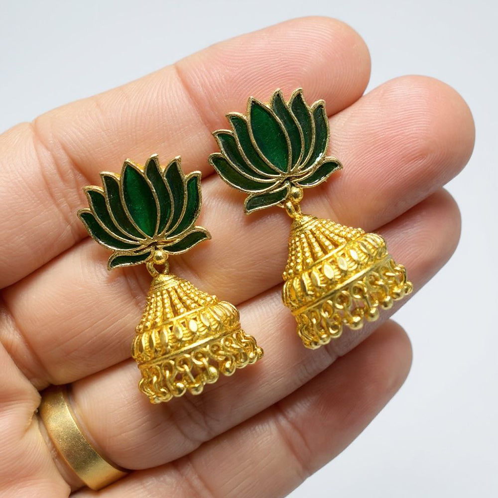 Sona Covering Elegant Lotus Motif Jhumki Earrings