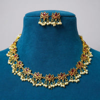 Sona Covering Classic Pota Stone And Pearl Lotus Necklace Set