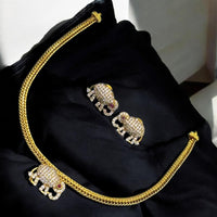 Sona Covering Elephant Pota Stone And Austrian Stone Pearl Necklace Set