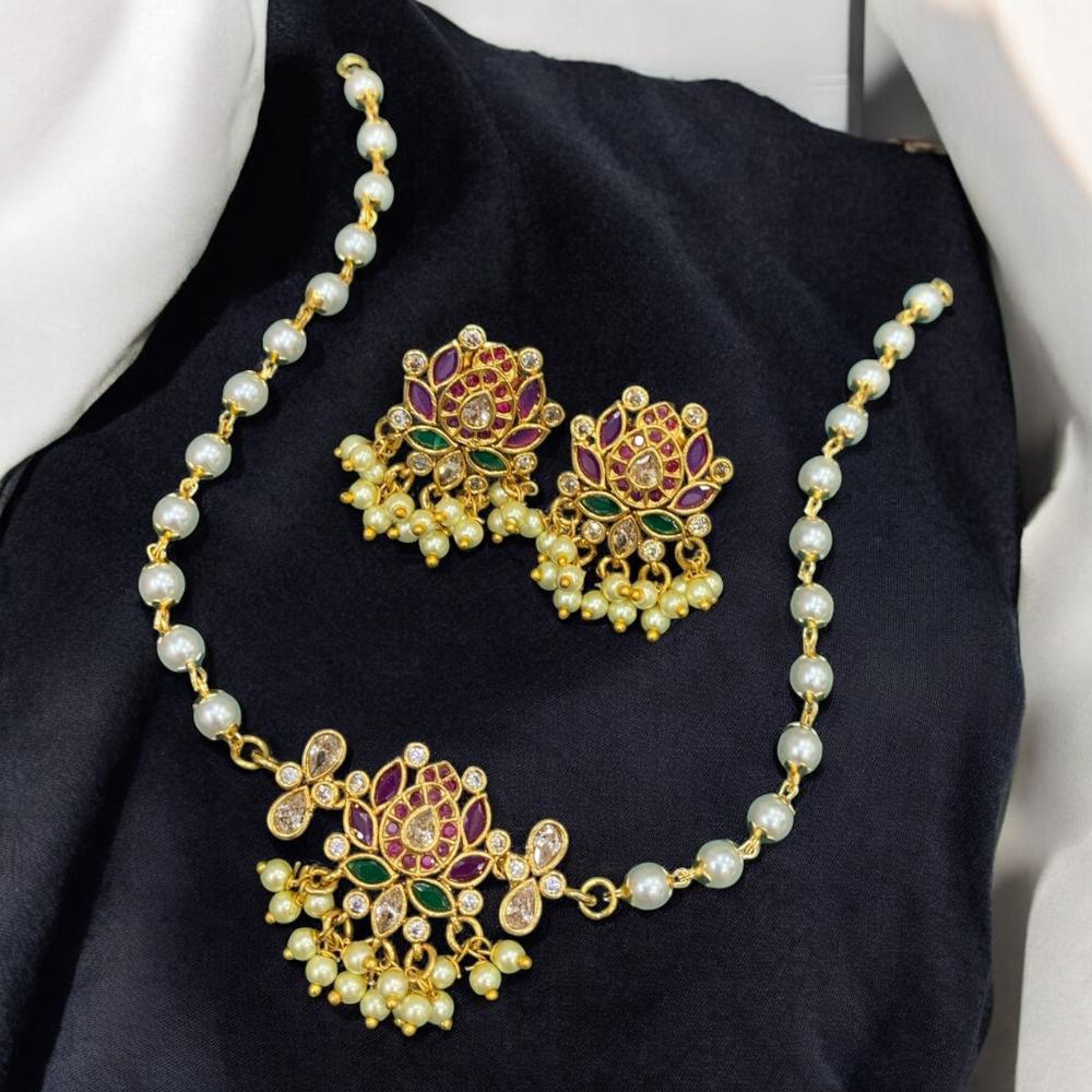 Sona Covering Elegant Pota Stone And Pearl Necklace Set