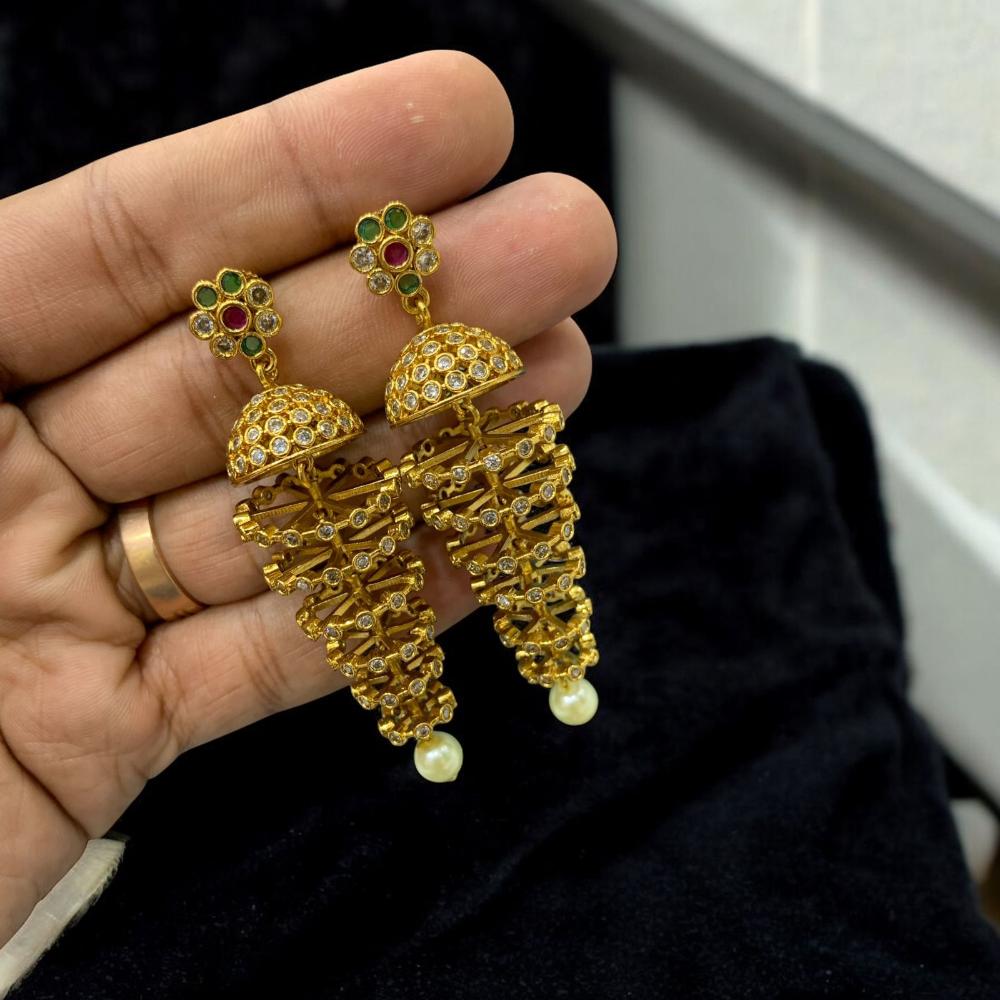 Sona Covering Premium Pota Stone Pearl Jhumki Earrings