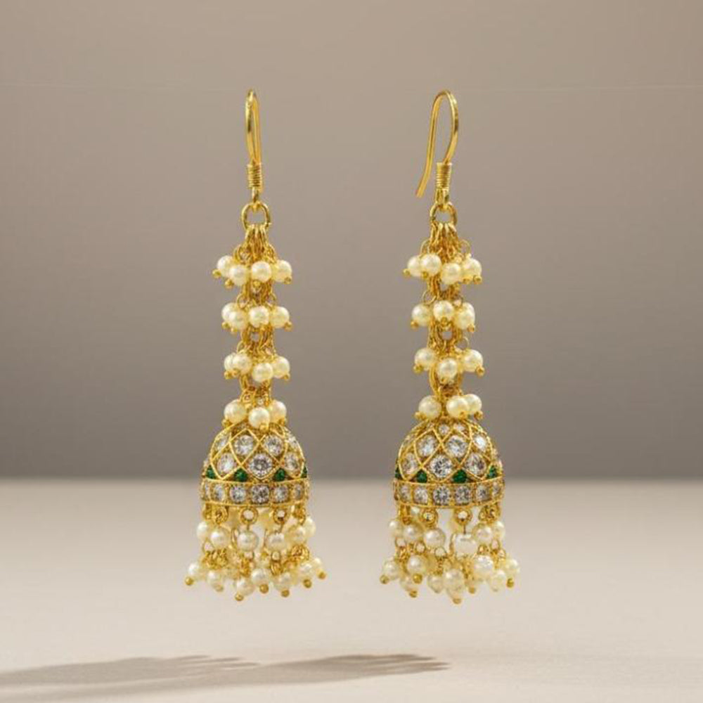 Sona Covering Trendy Pota Stone And Pearl Jhumkis