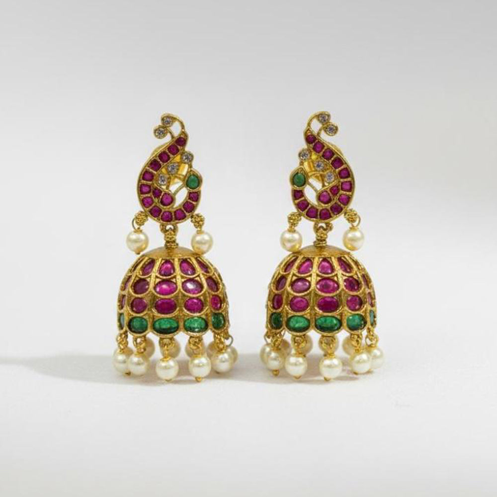 Sona Covering Premium Pota Stone Pearl Jhumki Earrings