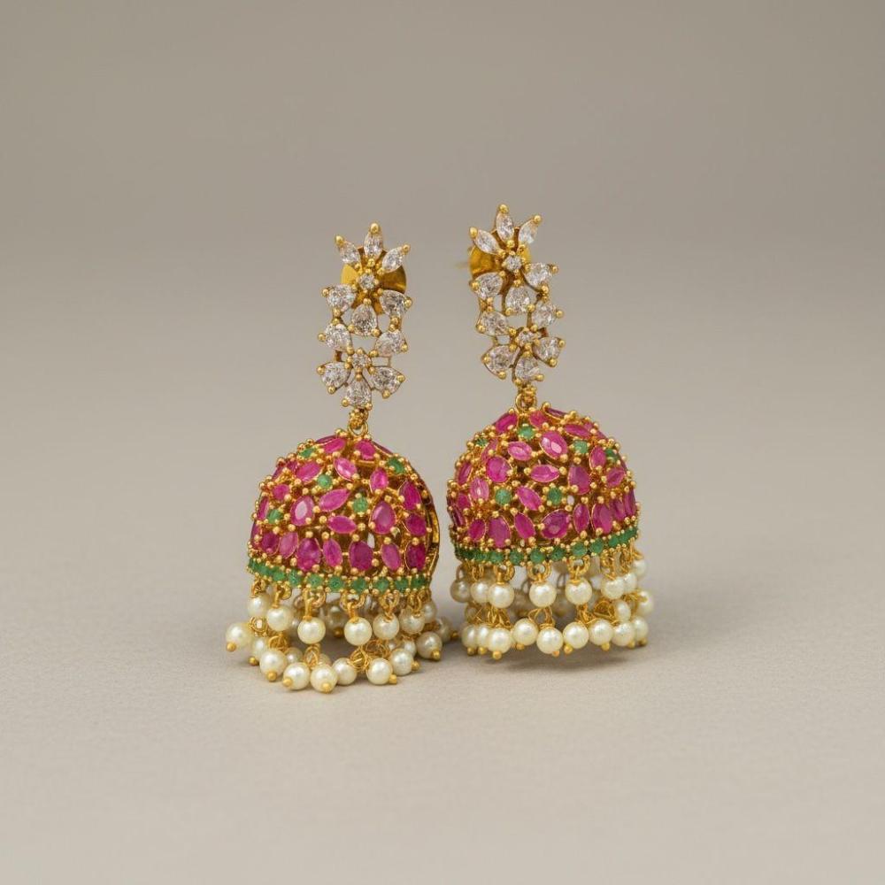 Sona Covering Royal Pota Stone And Pearl Jhumki Earrings