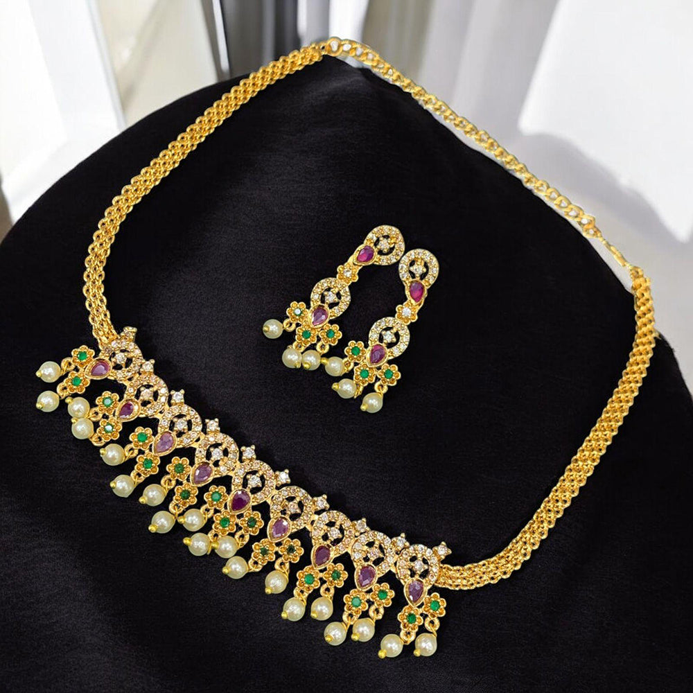 Sona Covering Glamorous Glow Pota Stone And Pearl Choker Necklace Set