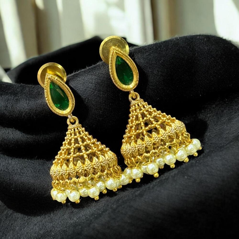 Sona Covering Pota Stone And Pearl Drop Jhumki Earrings