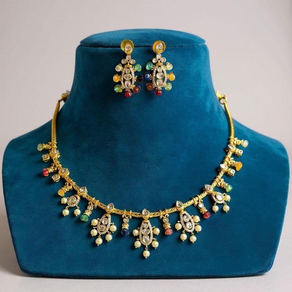 Sona Covering Stylish Pota Stone And Pearl Necklace Set