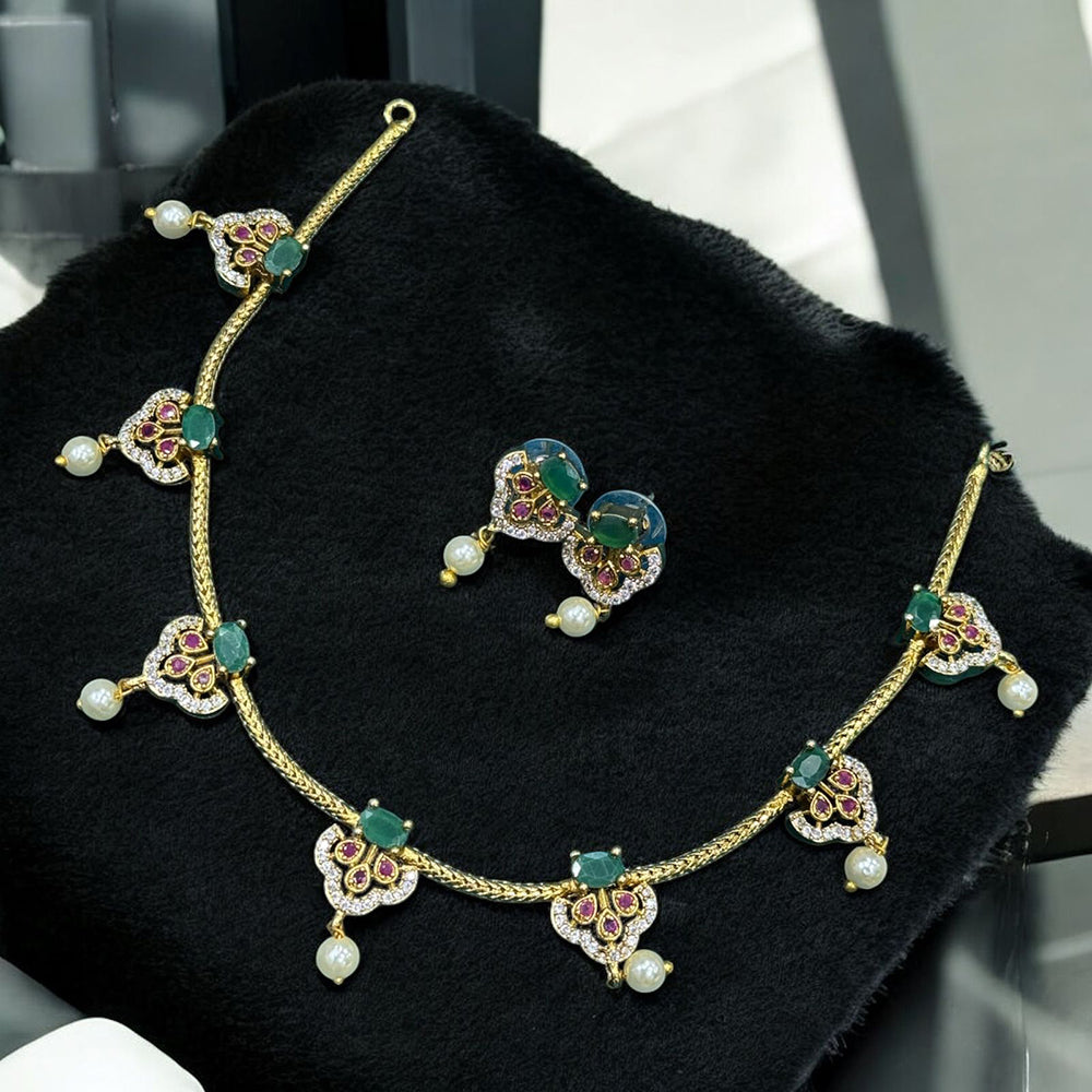 Sona Covering Glimmer Grace Elegant Crytsal Stone And Pearl Necklace Set