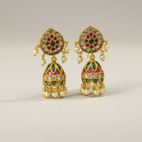 Sona Covering Designer Pota Stone And Beads Jhumki Earrings