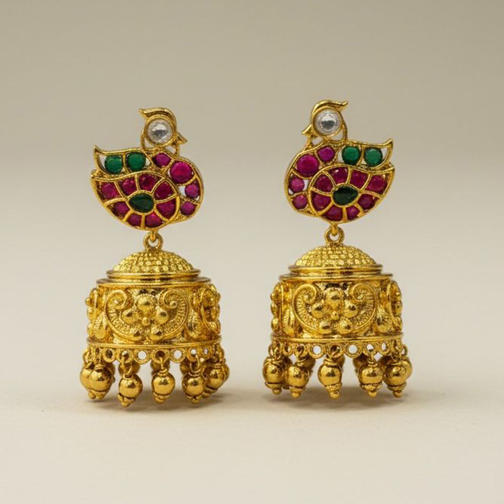 Sona Covering Designer Pota Stone And Beads Jhumki Earrings