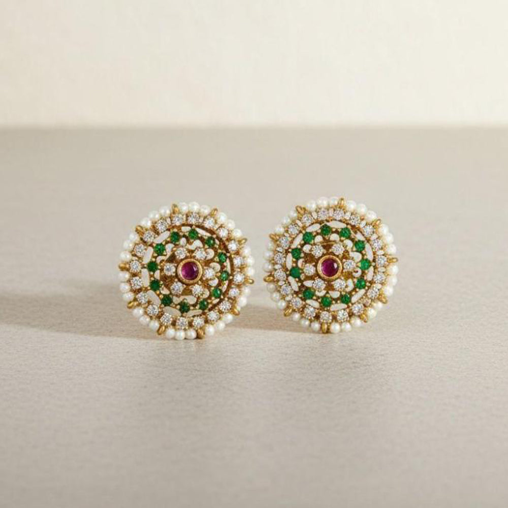 Sona Covering Graceful Austrian Stone And Pota Stone Pearl Studs Earrings