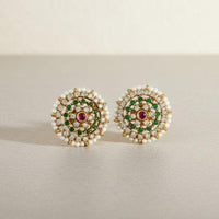 Sona Covering Graceful Austrian Stone And Pota Stone Pearl Studs Earrings