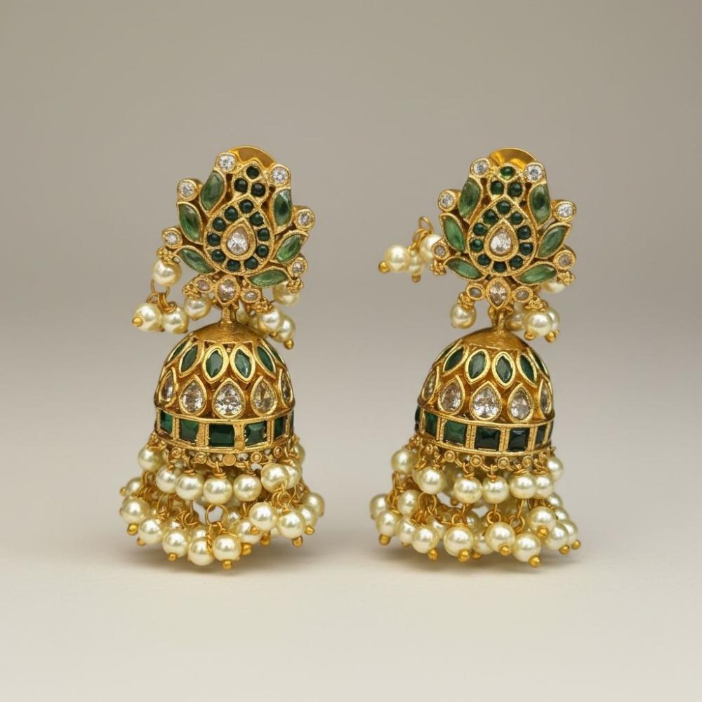Sona Covering Graceful Austrian Stone And Pota Stone Pearl Jhumki Earrings