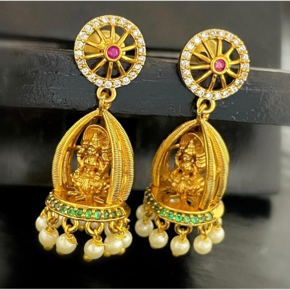Sona Covering Graceful Austrian Stone And Pota Stone Pearl Temple Jhumki Earrings