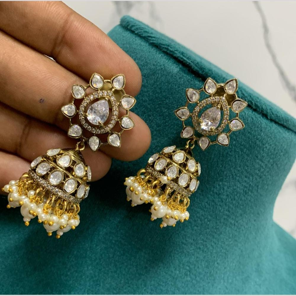 Sona Covering Graceful Austrian Stone And Pota Stone Pearl Jhumki Earrings