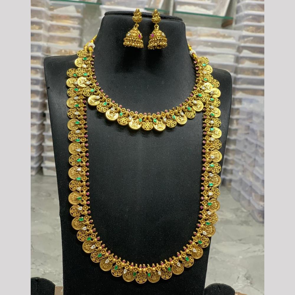 Sona Covering Jadau Grand Pota Stone And Temple Double Necklace Set
