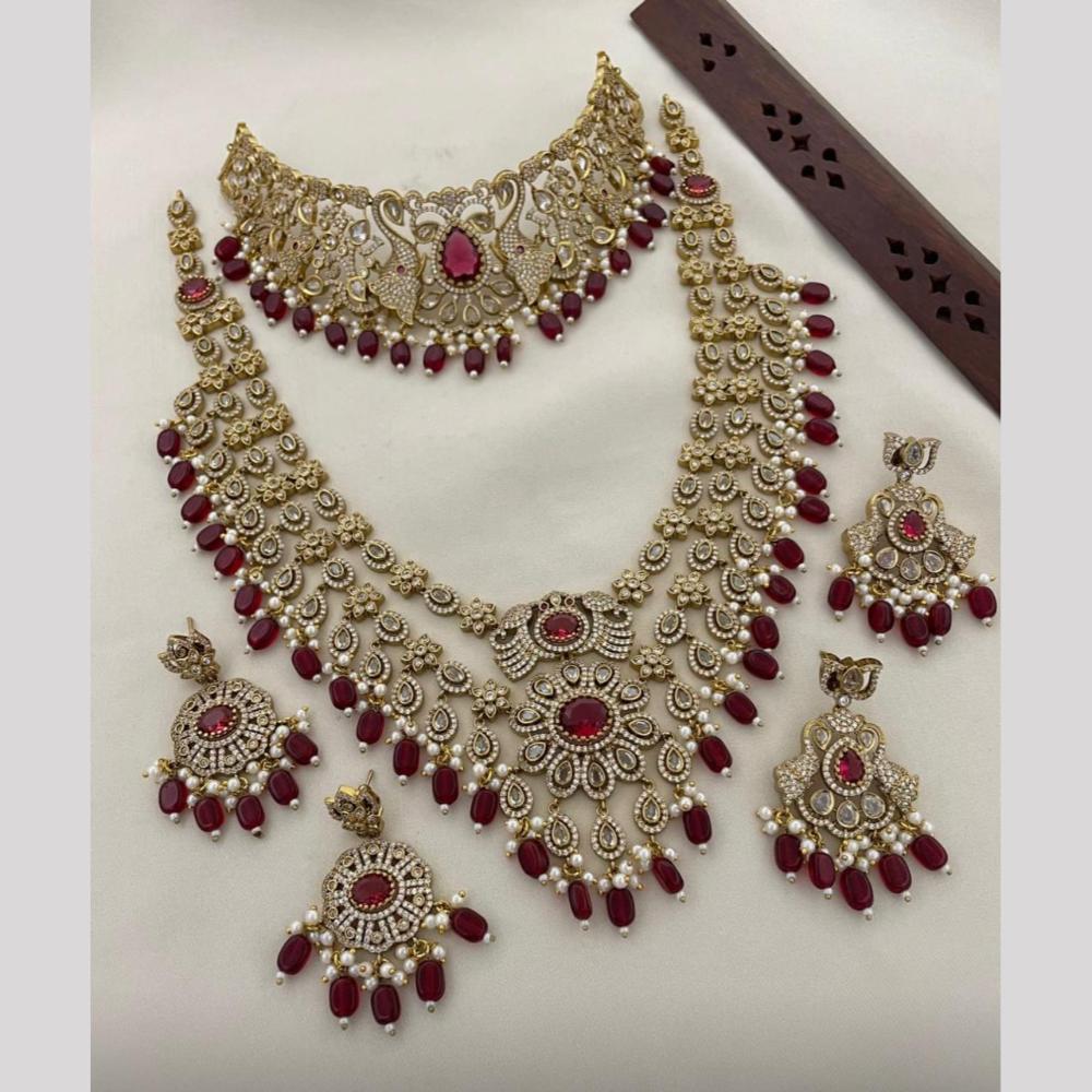 Sona Covering Pota Stone Pearl And Austrian Stone Beads Luxurious Double Necklace Set
