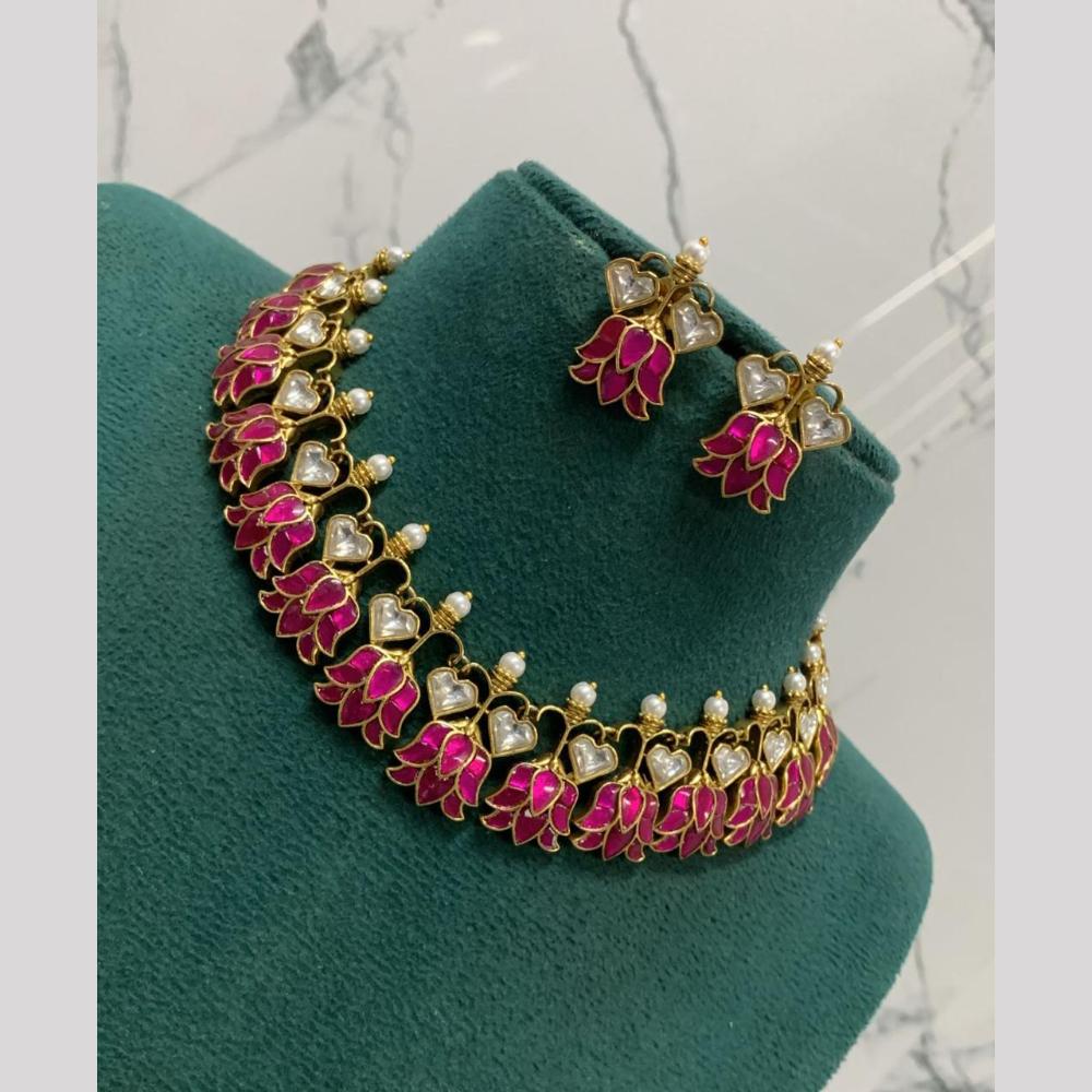 Sona Covering Designer Polki Kundan Stone And Pearl Choker Necklace Set