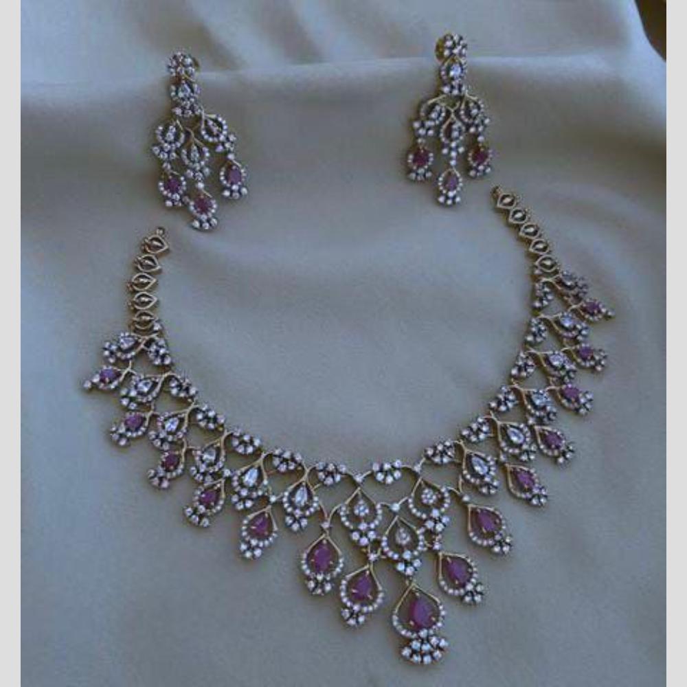 Sona Covering Glamorous Crystal Stone And Austrain Stone Necklace Set