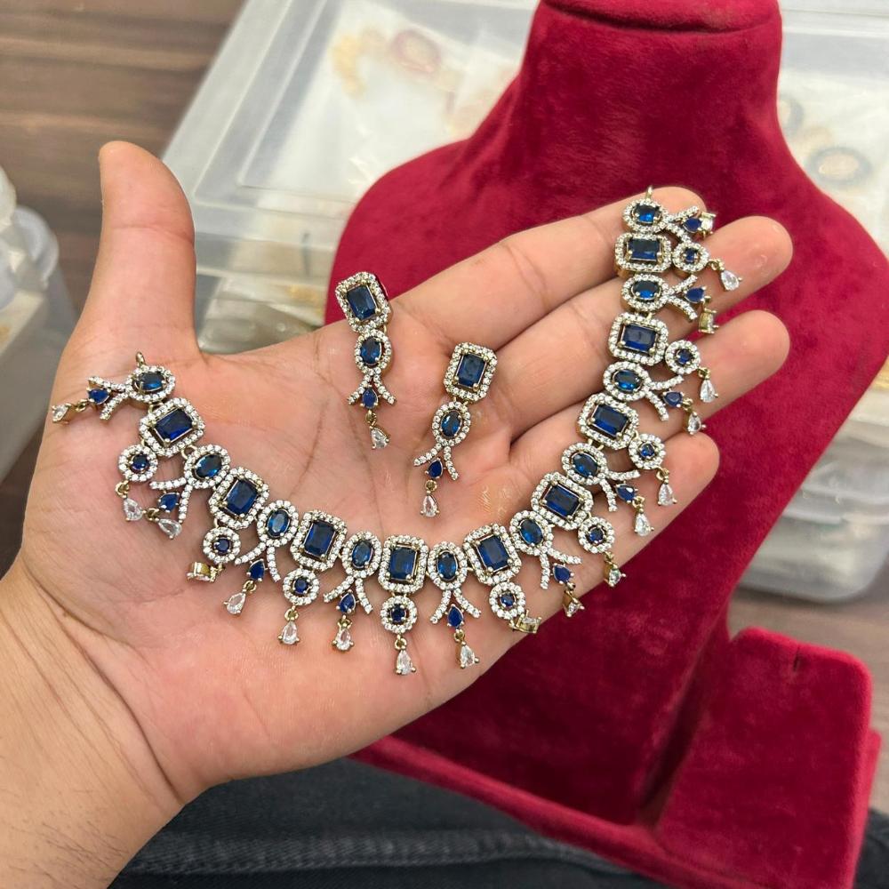 Sona Covering Glamorous Crystal Stone And Austrain Stone Necklace Set