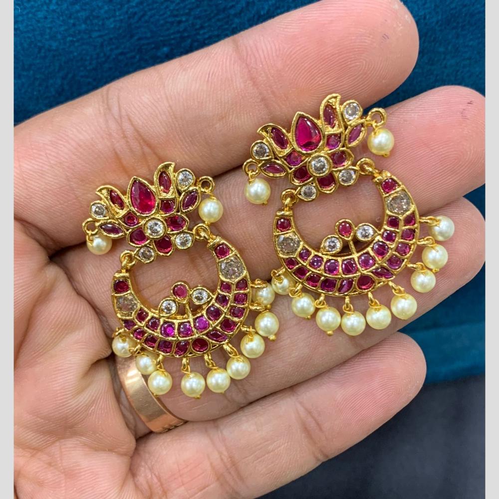 Sona Covering Graceful Pota Stone And Pearl Dangler Earrings