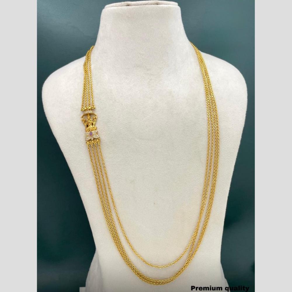Sona Covering Gold Plated Austrian Stone Multi Layer Temple Long Necklace Set