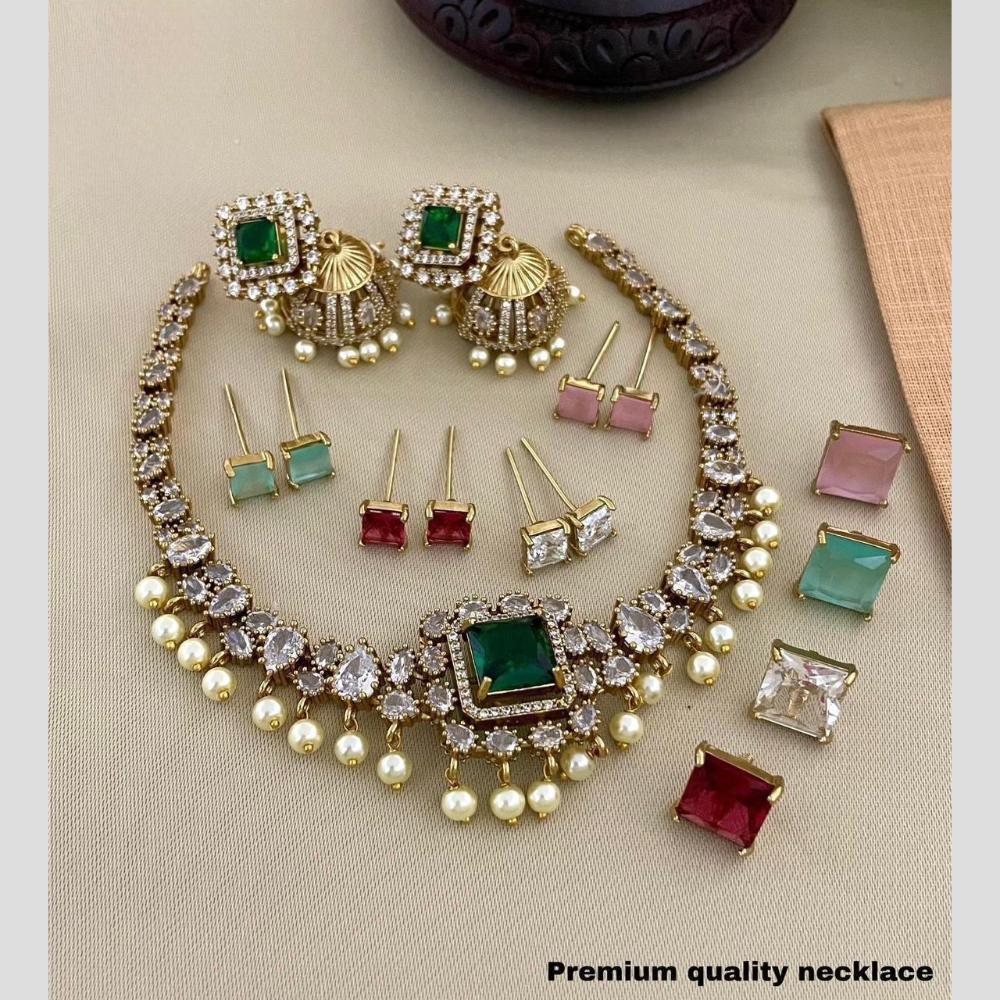 Sona Covering Glamorous Crystal Stone And Pearl Changeable Necklace Set