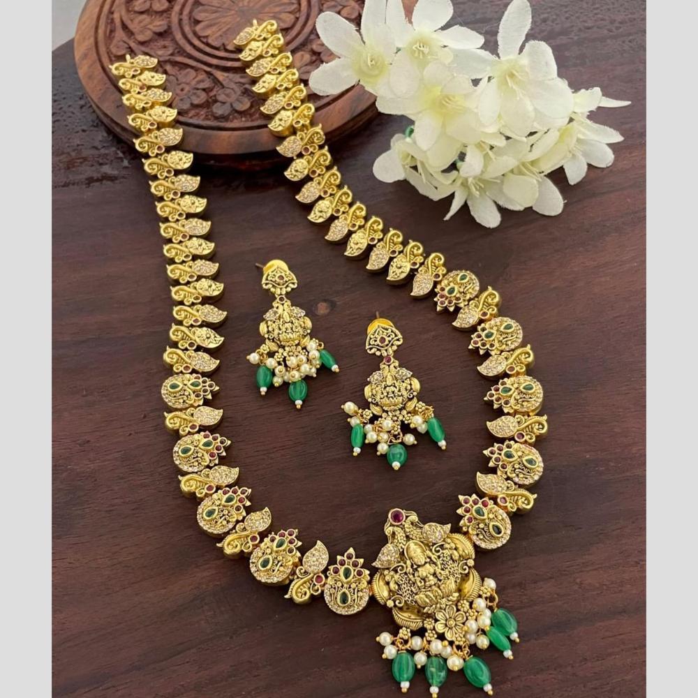 Sona Covering Handcrafted Jadau Pota Stone Pearl  And Beads Temple Long Necklace Set